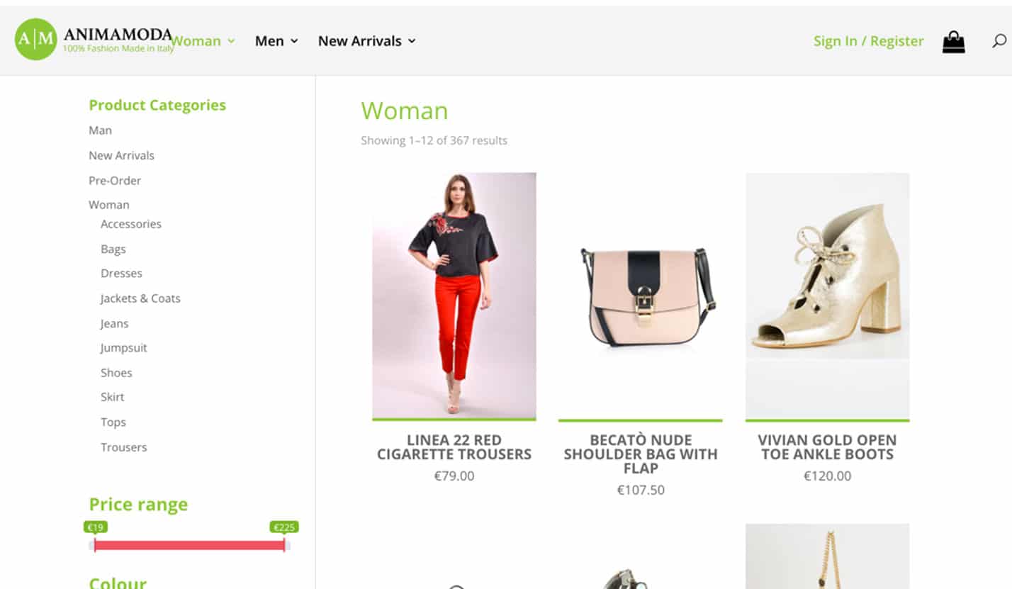 Animamoda, Italian Clothes Online Store - eCommerce, Website Design & Web Development